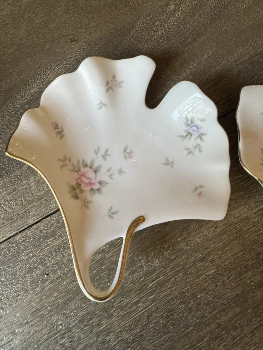 Mikasa Remembrance Ginkgo Leaf Dish Pink Roses B2120 Japan 6